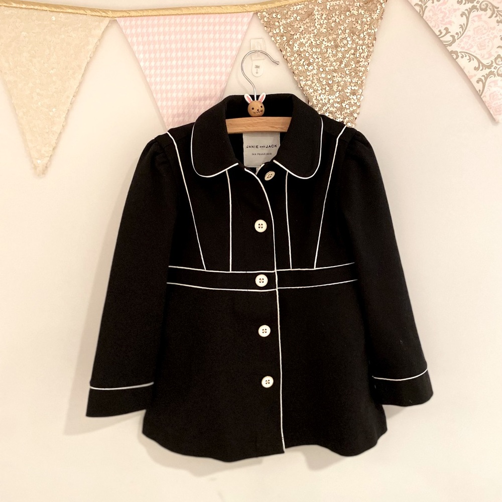 Janie & Jack - lightweight black jacket  with white piping size 3/4T